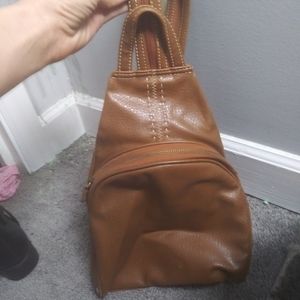 Brown leather medium sized bookbag purse